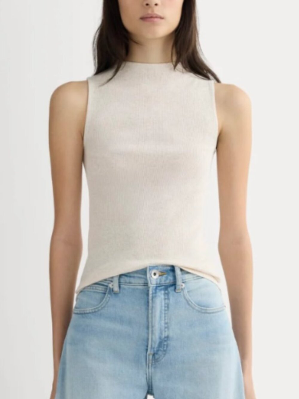 Everlane The Luxe Rib Funnel-Neck Tank Heathered Oatmeal Size Med NWOT